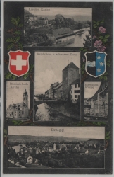 Brugg - Kaserne, Casino, Aarebrücke, Kirche, Eisenbahnbrücke, schwarzer Turm
