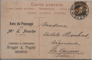 Geneve - Genf - Confiserie Brugger & Pasche - Avis de Passage - Heimwehfluh