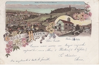 Heiden, Gruss aus - farbige Litho - mit AussichtsturmBellvue, Kirchplatz