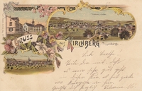Kirchberg, Gruss aus - Toggenburg - farbige Litho - Kirchberg von Westen u. von Osten