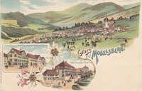 Mogelsberg, Gruss aus - farbige Litho - Früh Handlung, Gasthof z. Löwen, Post, Gasthof z. Rössli