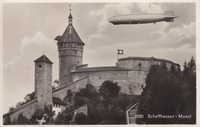 Schaffhausen - Munot mit Zeppelin - s/w AK