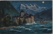 Chateau de Chillon et Dent du Midi au clair de lune
