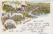 Baden i/ Schweiz, Gruss aus - farbige Litho - Schloss Stein, Landvogteischloss, Kasino, Schartenfels