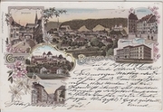 Burgdorf, Gruss aus - farbige Litho - Metzgergasse, Hohengasse, Schloss, Technikum, Schiedengasse