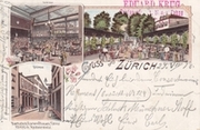 Zürich, Gruss aus - Bierhalle & Garten z. Blauen Fahne - Ed. Krug Restaurateur - Litho